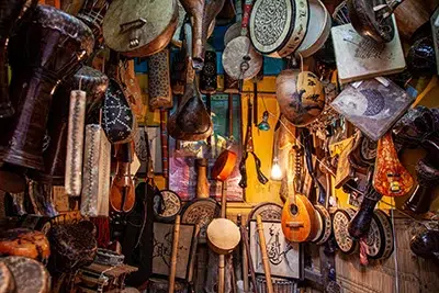 Shop filled with traditional musical instruments.